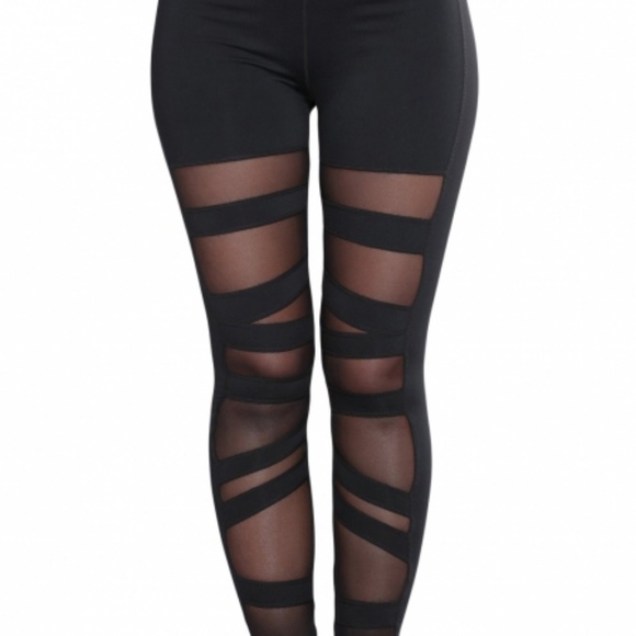 Black Mesh Active Leggings - Picture 2 of 4